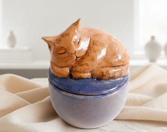 猫用火葬骨壷、手作り陶器製ペットメモリアル記念品