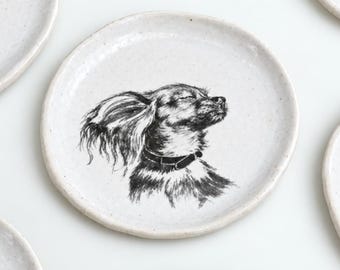Hand-Painted Dog Portrait Ceramic Dish, Custom Pet Memorial Keepsake Plate