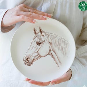 Hand Drawn Horse Plate, Custom Equine Portrait Dish, Minimalist Equestrian Decor, Personalized Animal Sketch Ceramic, Animal Sketch Dish