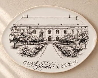 Custom Wedding Venue Plate, Hand Painted Oval Ceramic Platter from Photo, Personalized Wedding Date Keepsake, Anniversary Gift
