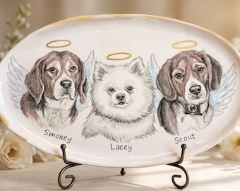 Custom Hand-Painted Dog Memorial Plate, Angel Wings, Personalized Pet Keepsake (Oval Ceramic)