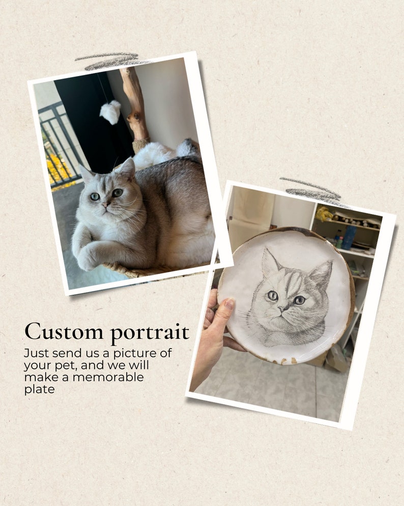 Cat ceramic plate, Cat portrait plate, Custom 8 in plate, Pet lover gift, Animal pet dish, Decorative Plate, mothers day image 6