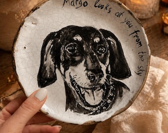 Custom Hand-Painted Ceramic Dog Memorial Plate, Pet Loss Keepsake Dish