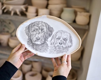 Custom Hand-Painted Ceramic Dog Portrait Plate, Personalized Pet Dish