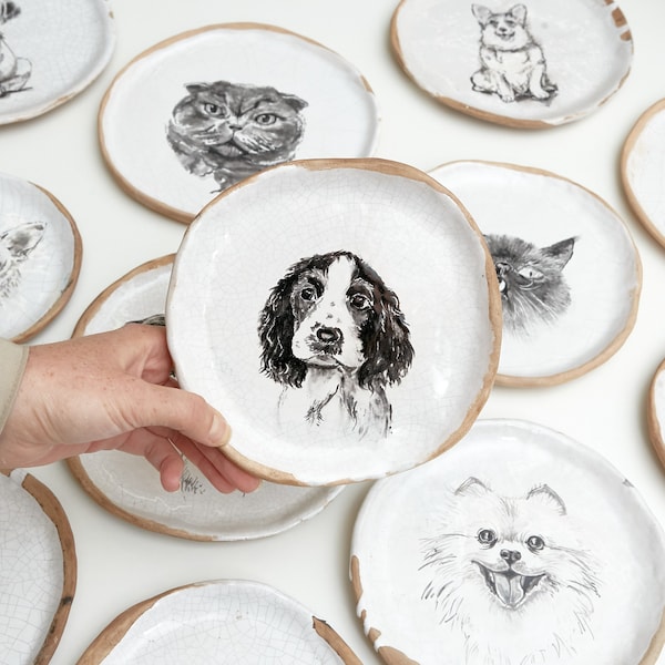 Spaniel Hund Keramik Teller, HaustierPortrait Teller, Custom 8 in Teller, Haustier Partner Geschenk, Tier Haustier Schale, Dekorativer Teller, Muttertag