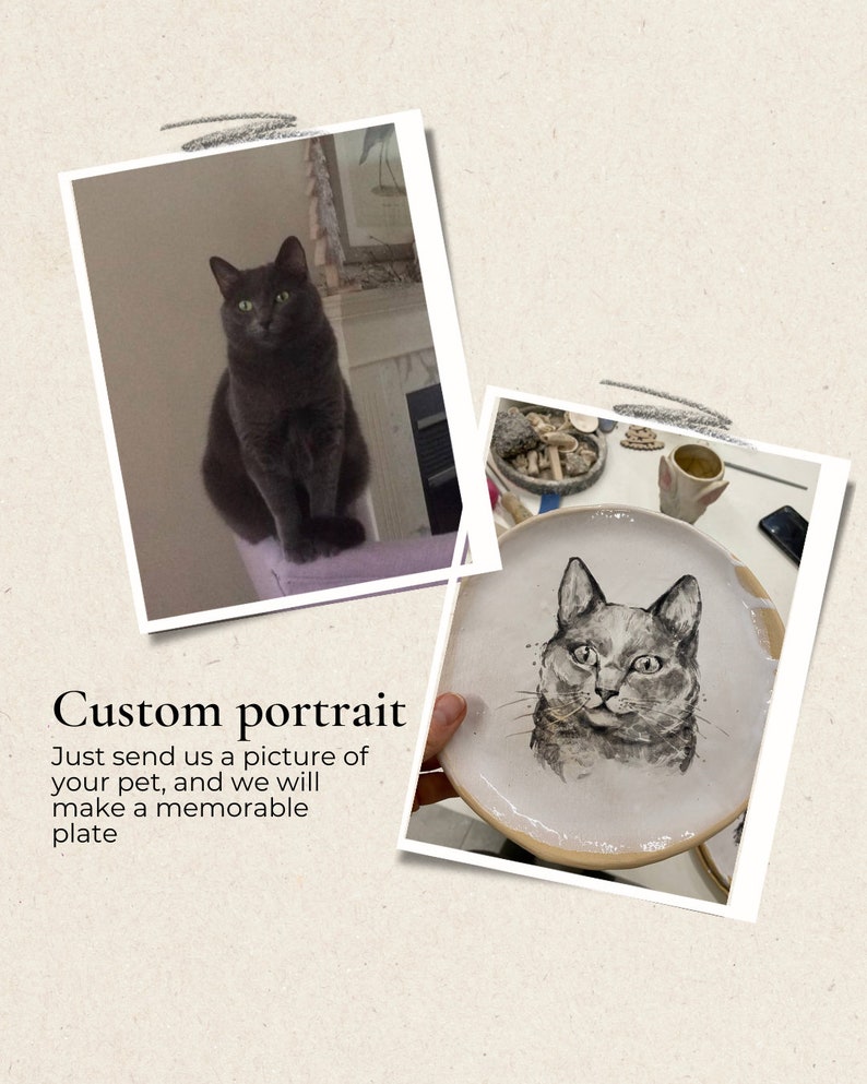 Cat ceramic plate, Cat portrait plate, Custom 8 in plate, Pet lover gift, Animal pet dish, Decorative Plate, mothers day image 7