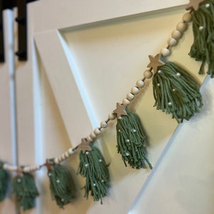 Christmas Tree Garland with wood beads, Farmhouse Christmas decor, Christmas Decor, Tree, Whimsy Trees, mantel garland, mantel decor