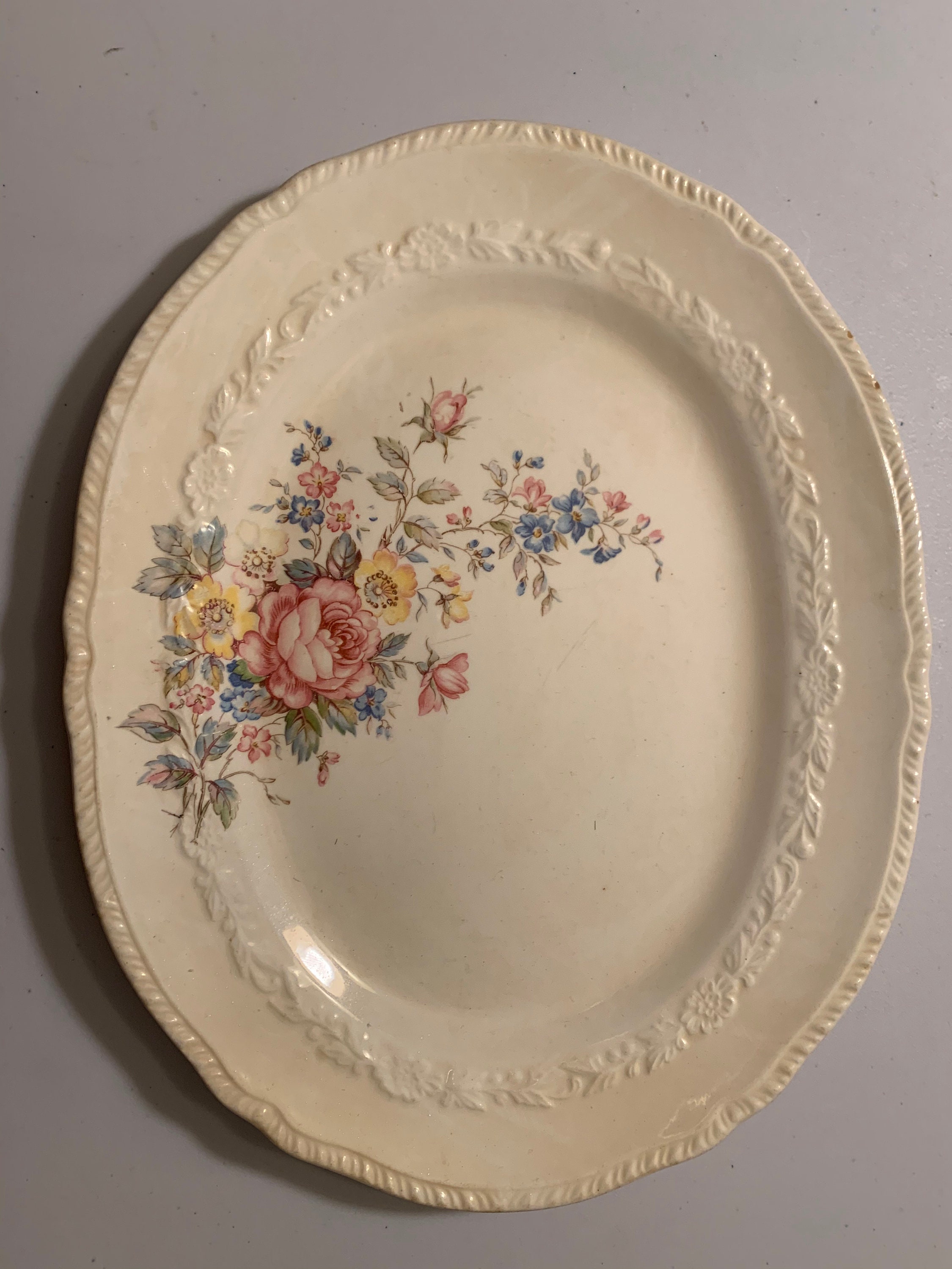 Crown Potteries Co Platter Yellow and Pink Roses Etsy