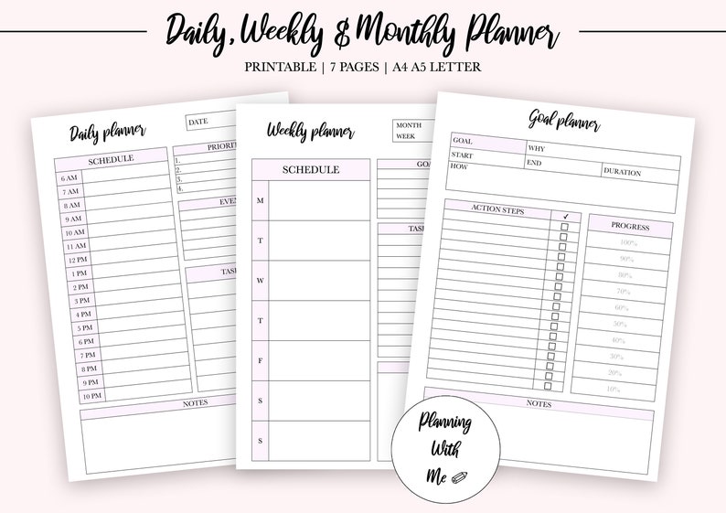 printable daily weekly monthly planner goal planner to do list etsy