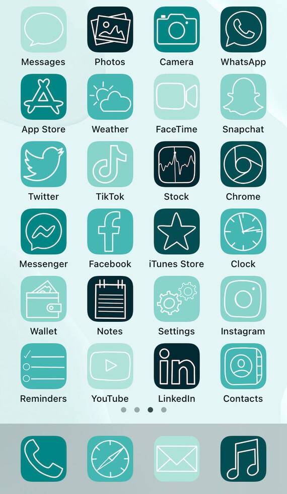 Aesthetic Ios14 Iphone App Icons 50 Turquoise Blue Mint App Etsy Finland