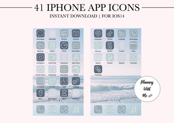 Aesthetic Ios14 App Icons Baby Blue Iphone App Icons 40 Etsy