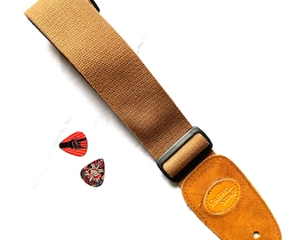 Adjustable Canvas Guitar Strap with Suede Ends (Includes Pick)