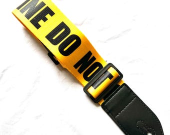 Caution Tape Guitar Strap – Yellow Black Police Line Print, Adjustable Accessory