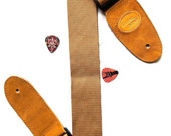 Verstelbare canvas gitaarband met suède uiteinden (inclusief plectrum)