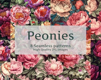 Vintage Peonies, seamless pattern, high-resolution digital image, Instant download