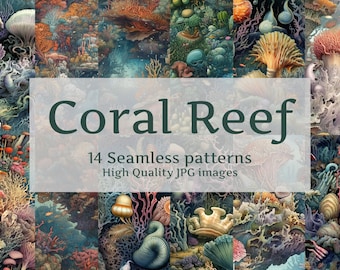 Coral reef, Colorful Seafloor, seamless pattern, high-resolution digital image, Instant download