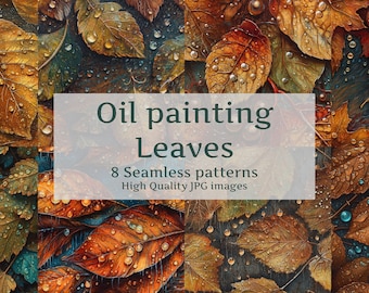 Art nouveau leaves, psychedelic oil painting illustration, seamless pattern, high-resolution digital image, Instant download