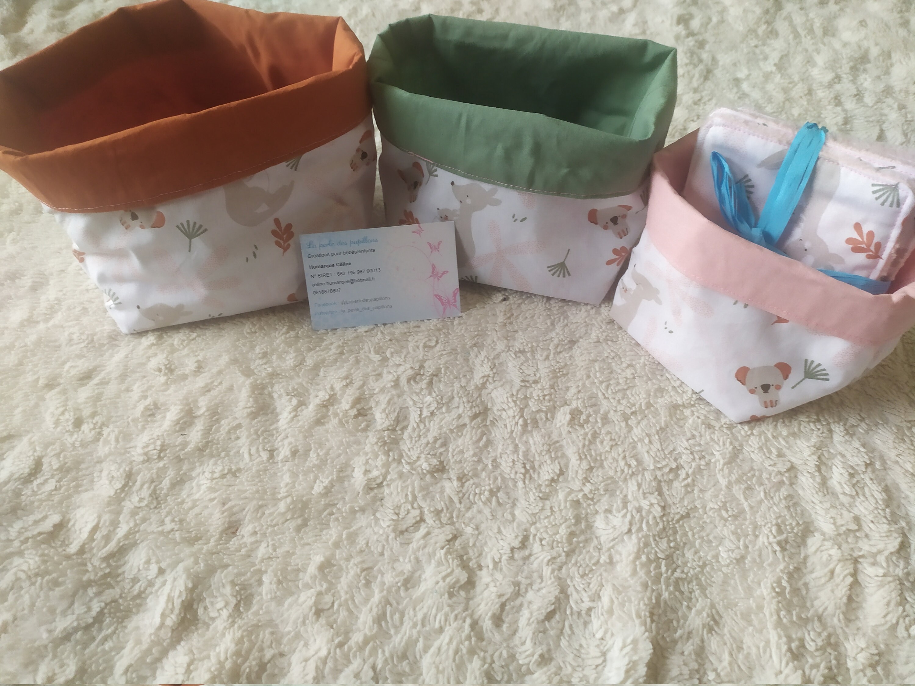 Paniers en Tissus Kangourou et Koala Réversibles Ses Lingettes Lavables