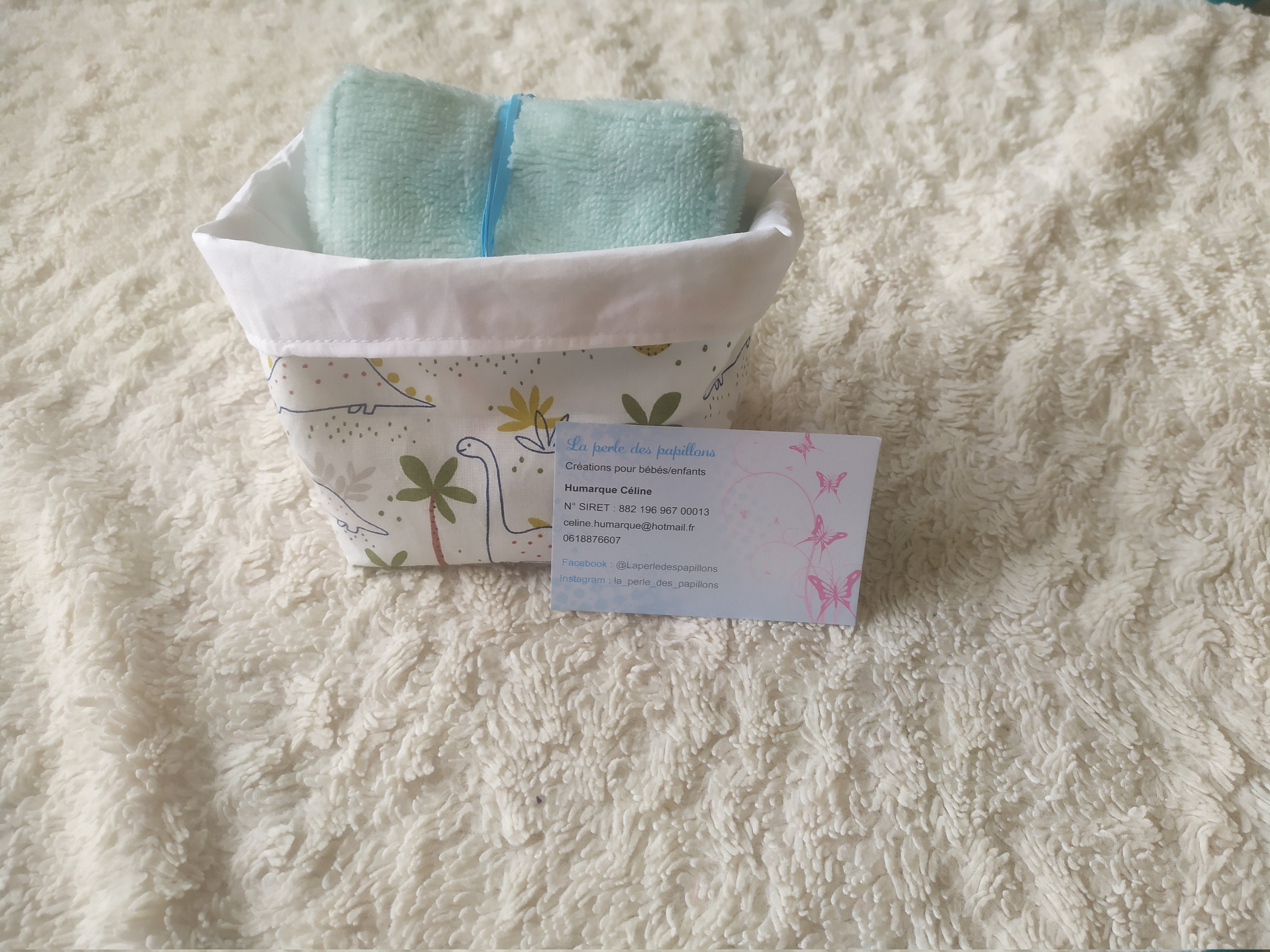 Corbeille en Tissus Dinosaures Jurassic Land et Lingettes Éponge de Bambou