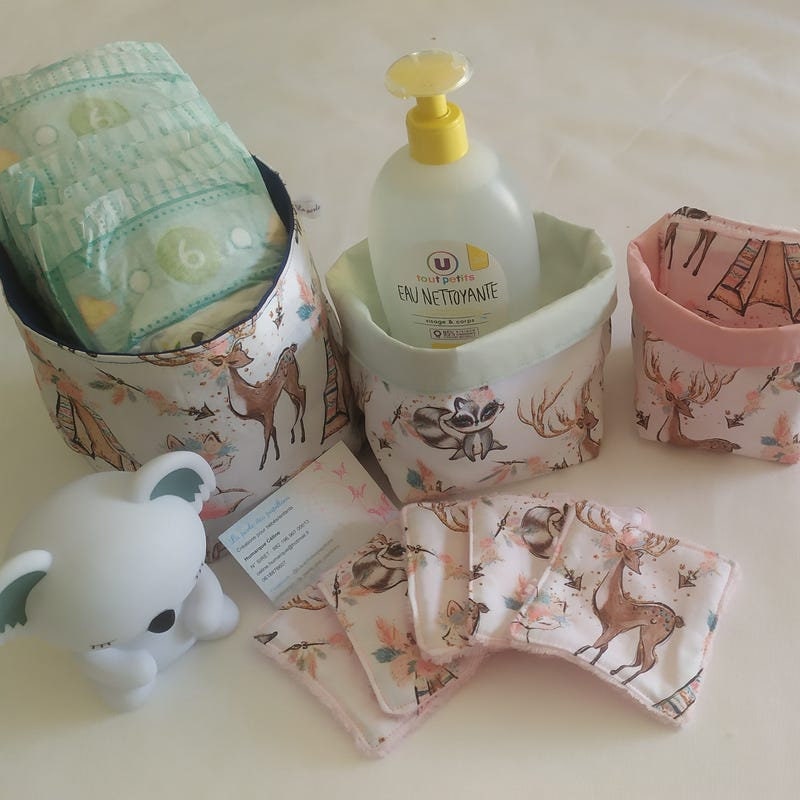 Paniers en Tissus Boho Renards, Cerfs et Raton Laveur Lingettes Éponge de Bambou