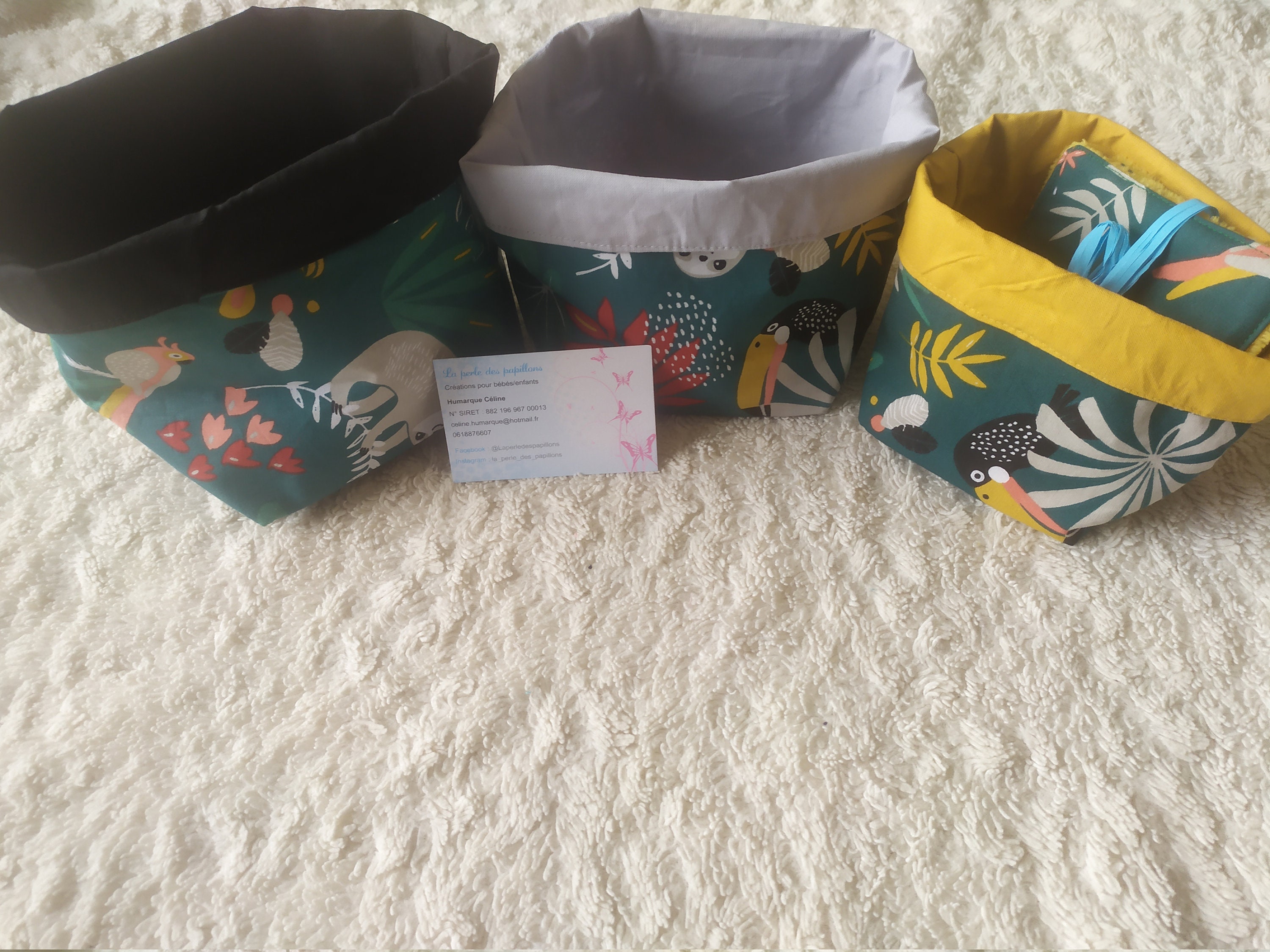 Paniers en Tissus Jungle Vert Réversibles et Lingettes Éponge de Bambou