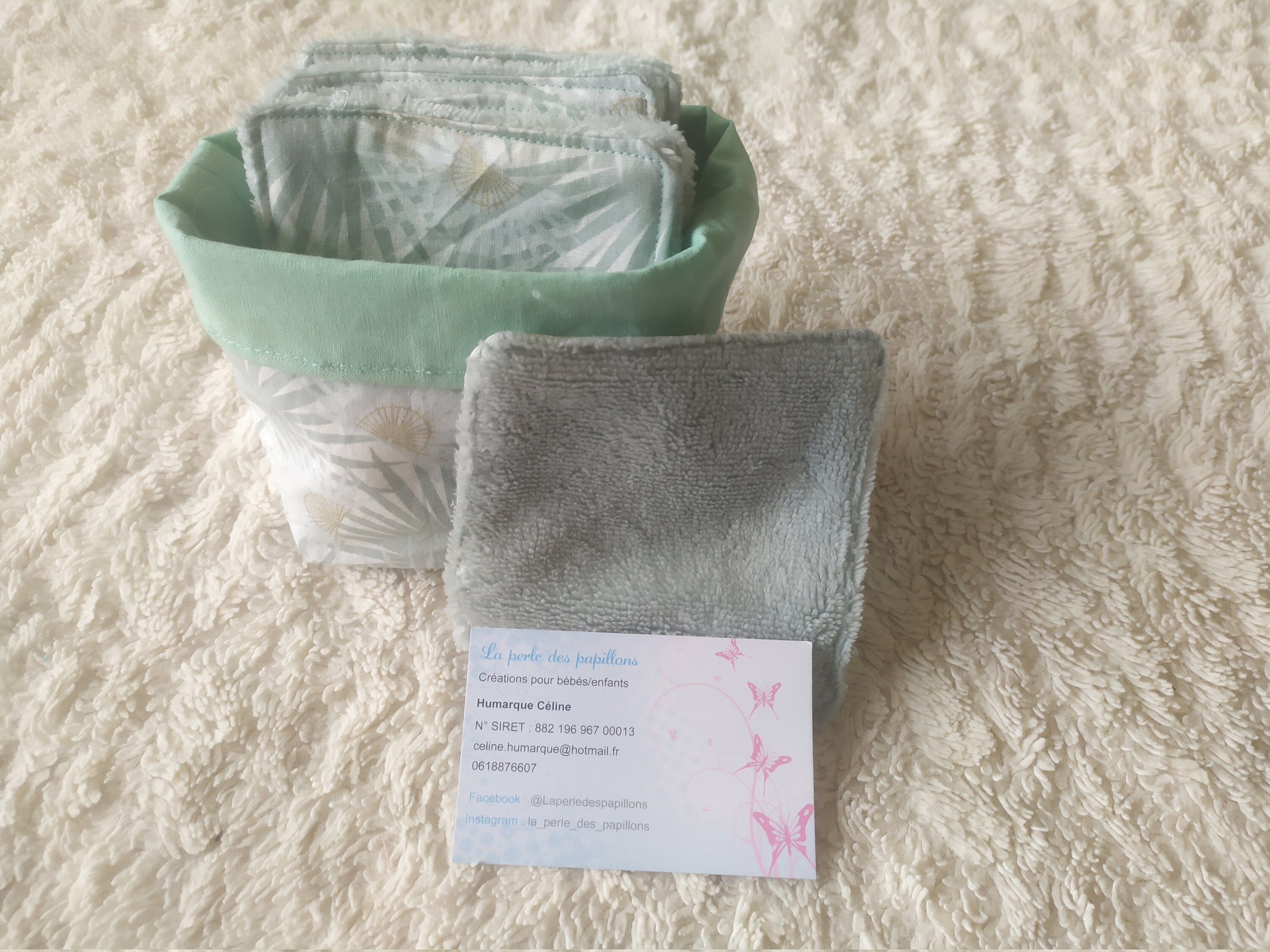 Corbeille en Tissus Feuille de Palmier Vert et Doré Réversible Ses Lingettes Éponge Bambou