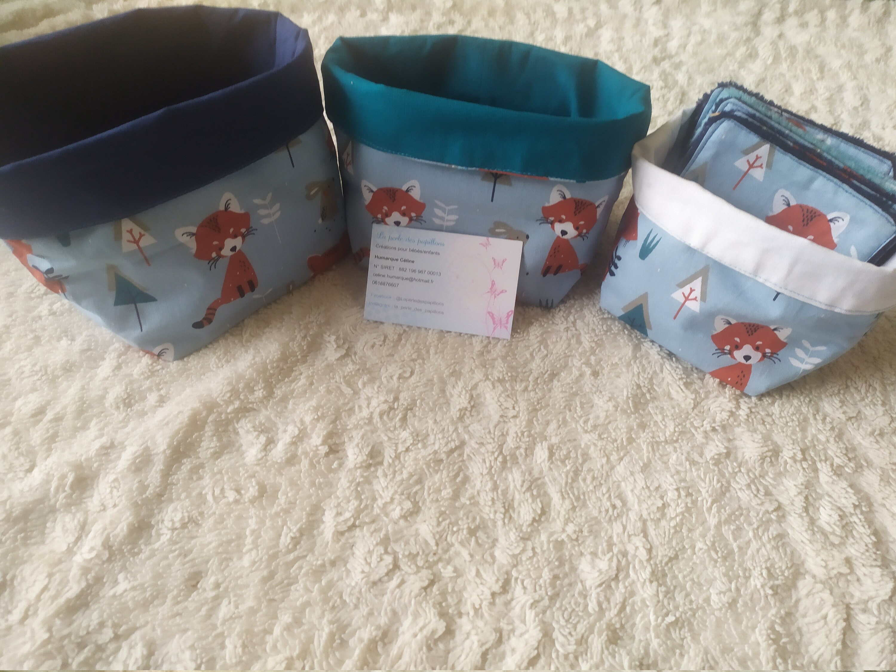 Paniers en Tissus Bleu Renards, Lapins et Sapins Réversibles Lingettes Éponge de Bambou