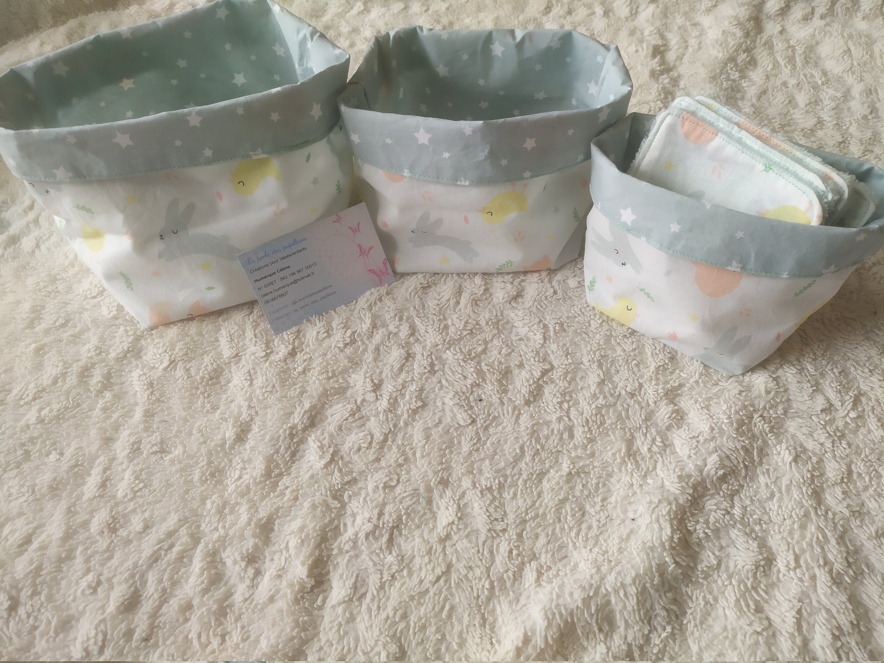 Paniers en Tissus Renards, Lapins et Poussins Réversibles Lingettes Éponges de Bambou