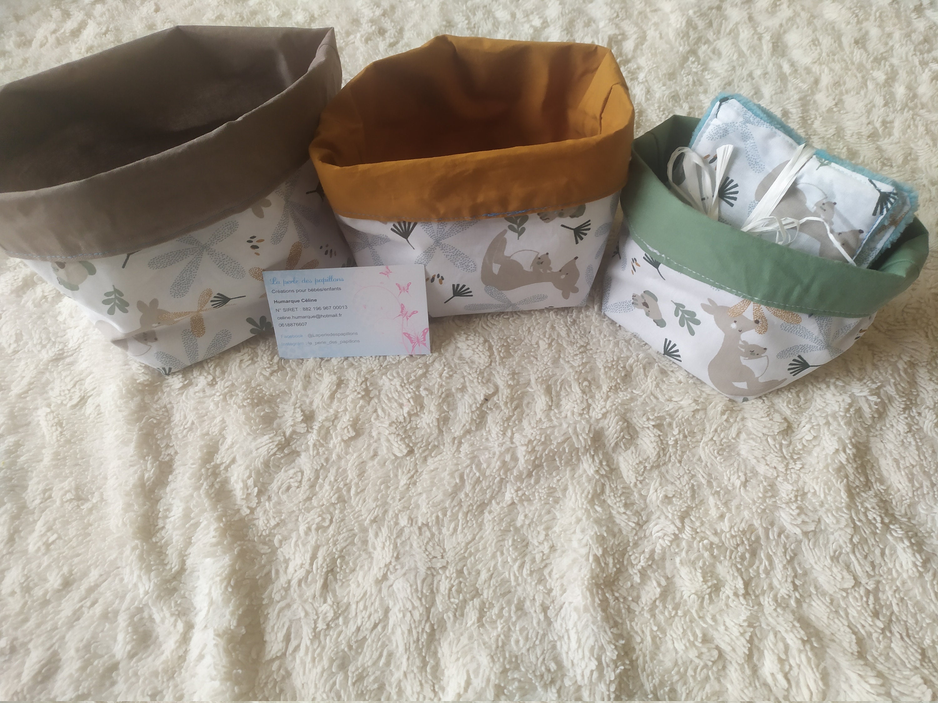 Paniers en Tissus Kangourou et Koala Réversibles Lingettes Lavables