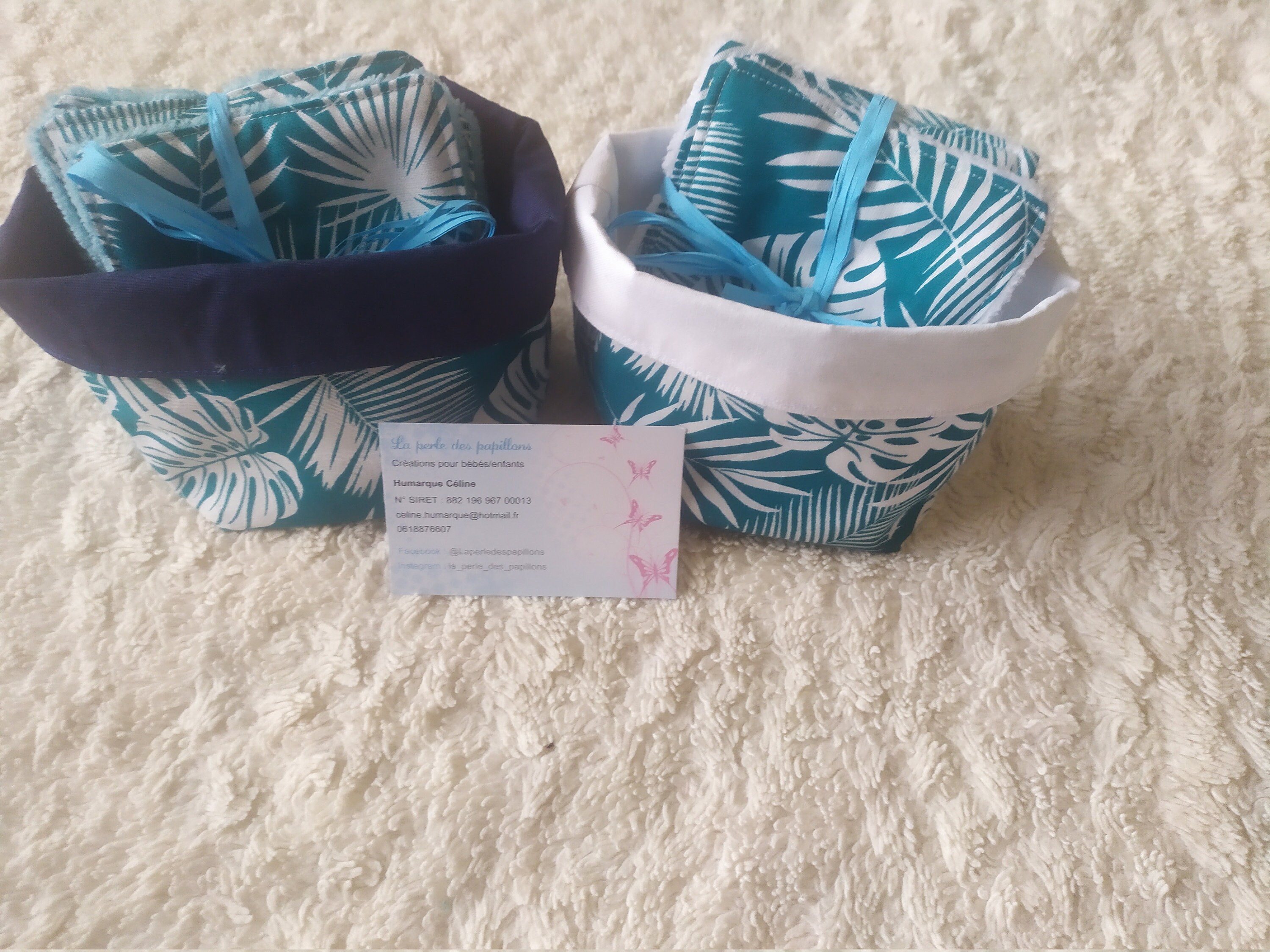 Corbeille en Tissus Palme Salvador Émeraude et Ses Lingettes Lavables