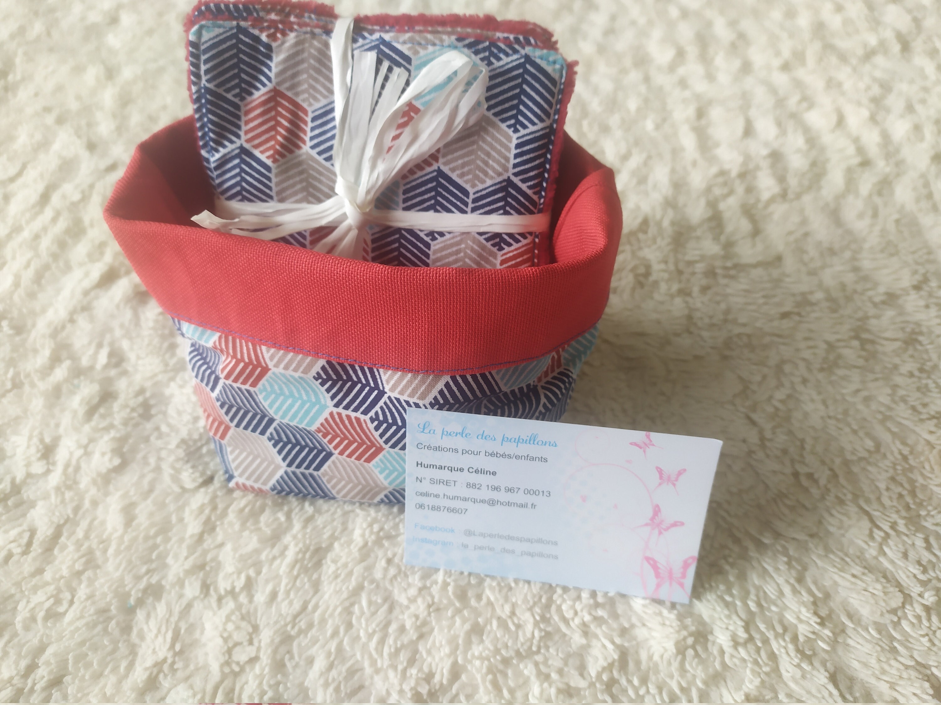 Corbeille en Tissus Floki Marine Réversible et Ses Lingettes Lavables Éponge de Bambou