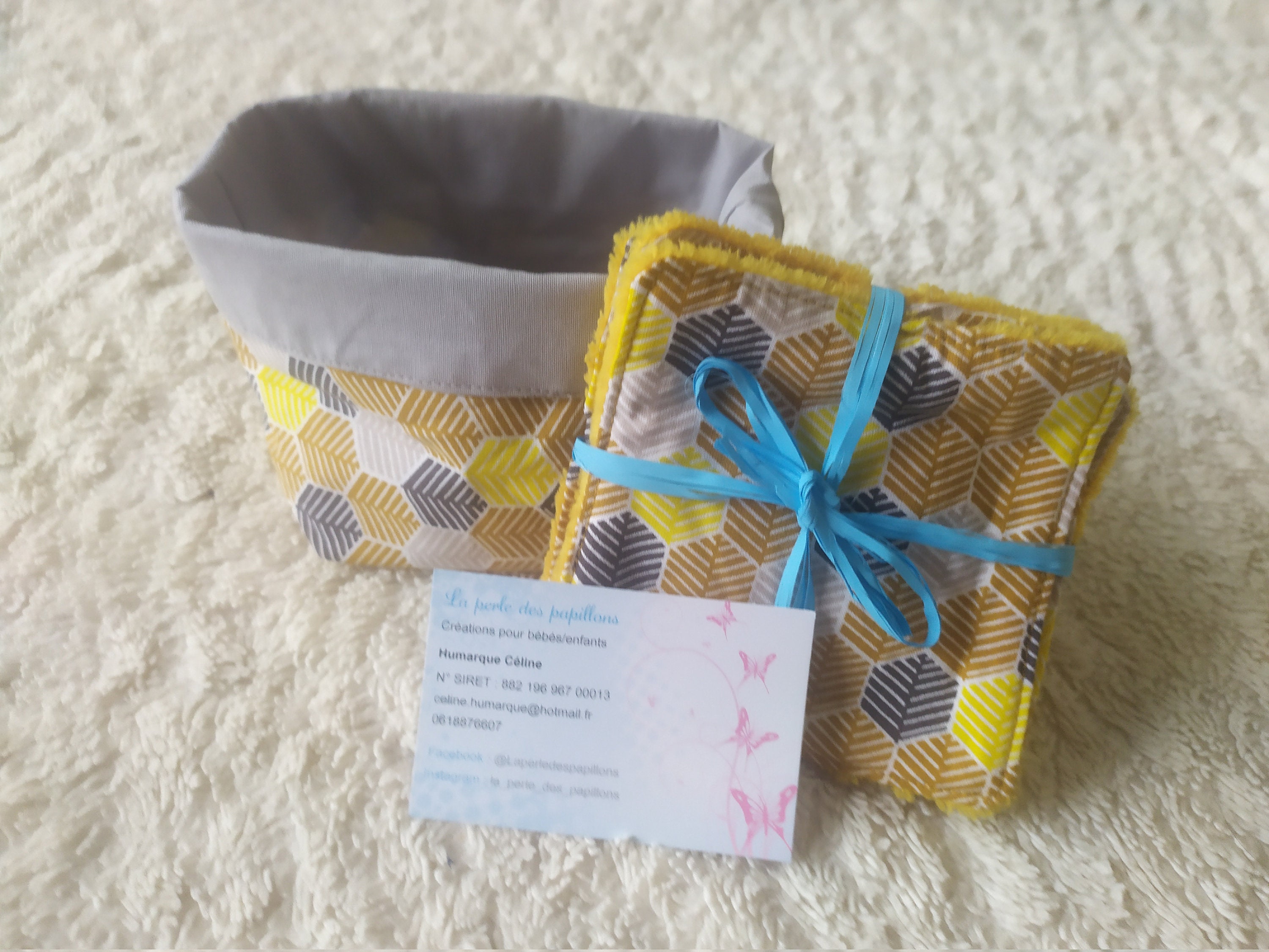 Corbeilles en Tissus Floki Moutarde Réversible et Lingettes Lavables Éponges de Bambou