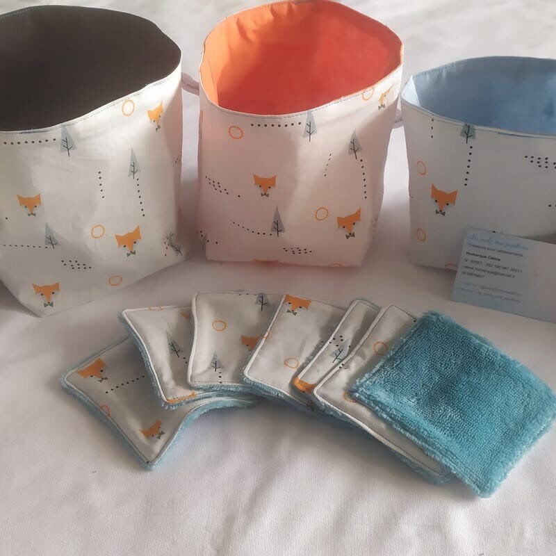 Paniers en Tissus Renards Noeuds Vert Réversibles et Lingettes Éponge de Bambou