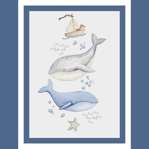 Whales And Friends Cross Stitch Pattern - Instant PDF Download - Animal Cross Stitch - Ocean Cross Stitch