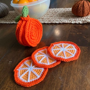 Crochet Orange Coaster Pattern - 6 Coaster Fruit Set - PDF Download