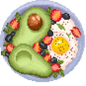 Avocado Breakfast Cross Stitch Pattern - Instant PDF Download - Food Cross Stitch