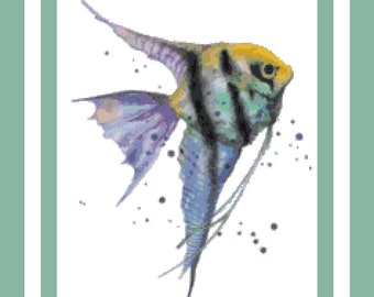 Watercolor Angelfish Cross Stitch Pattern - Instant PDF Download - Animal Cross Stitch - Fish Cross Stitch