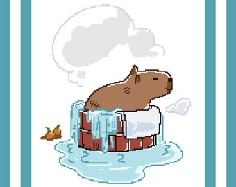 Capybara Bath Cross Stitch Pattern - Instant PDF Download - Animal Cross Stitch