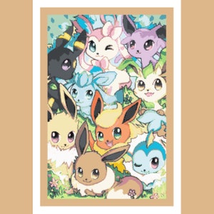 Eevee Evolutions Cross Stitch Pattern: Jumbo Full Coverage (PDF Download)