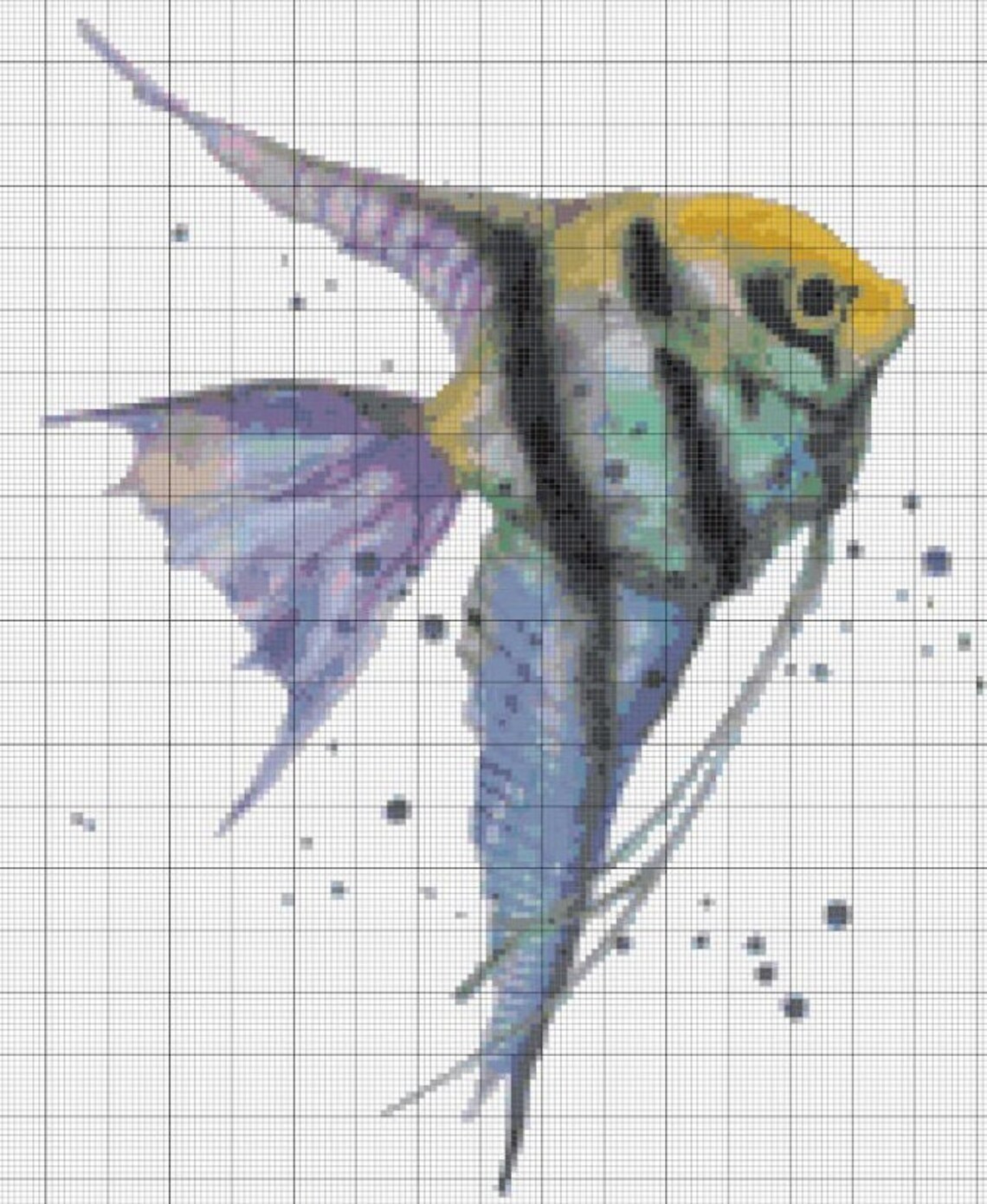 Watercolor Angelfish Cross Stitch Pattern: Animal Fish (PDF Download ...