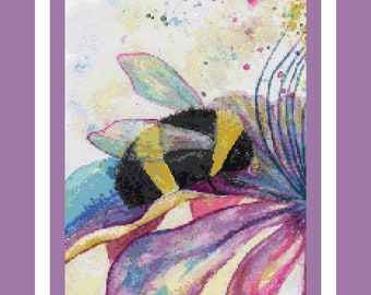 Watercolor Bee Full Coverage Cross Stitch Pattern - Instant PDF Download - Animal Cross Stitch - Bug Cross Stitch