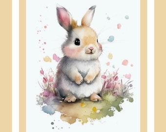 Watercolor Bunny Cross Stitch Pattern - Instant PDF Download - Animal Cross Stitch - Easter Cross Stitch