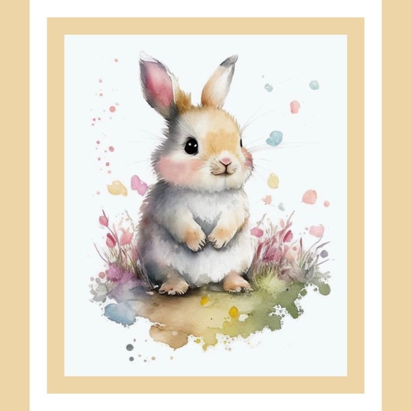 Watercolor Bunny Cross Stitch Pattern - Instant PDF Download - Animal Cross Stitch - Easter Cross Stitch