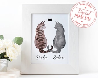 Two Cats, Personalisiert, Cat Memorial Art, Katzen Verlust Geschenk, Katze Sympathie Geschenk, Katze Beileid Geschenk, Katze Liebhaber Druck, DIGITAL FILE ONLY