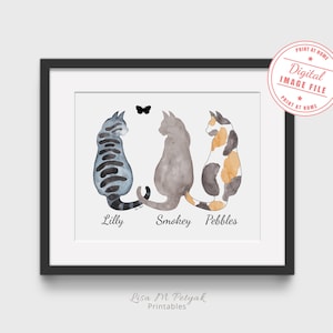 3 Cats, Personalized, Cat Memorial Art, Cat Loss Gift, Cat Sympathy Gift, Cat Lover Print, Cat Condolence Gift, 10x8, DIGITAL FILE ONLY