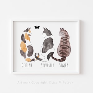 3 Cats Print, Personalized, Cat Loss Gift, Cat Memorial Gift, Cat Sympathy Gift, Loss of Cat, Pet Loss Gift, 8x10, MAILED PRINT