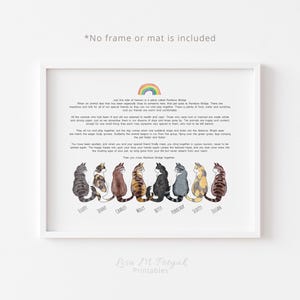 5 - 8 Cats with Rainbow Bridge Poem, Personalized, Cat Memorial Print, Cat Sympathy Gift, Pet Loss Gift, Cat Condolence Gift, MAILED PRINT