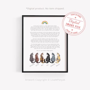Digitaal bestand, 3-6 katten met gedicht regenboogbrug, gepersonaliseerd, Cat Loss Memorial Print, Cat Sympathy Gift, DIGITALE DOWNLOAD