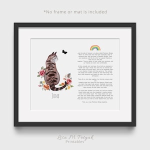Cat with Florals, Rainbow Bridge Poem, Personalized, Cat Memorial Print, Cat Sympathy Gift, Pet Loss Gift, Cat Condolence Gift, MAILED PRINT