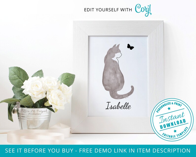 DIY Personalized Gray /& White Tuxedo Cat Cat Lover Print Editable Template Corjl Cat Memorial Art INSTANT DOWNLOAD Cat Loss Gift
